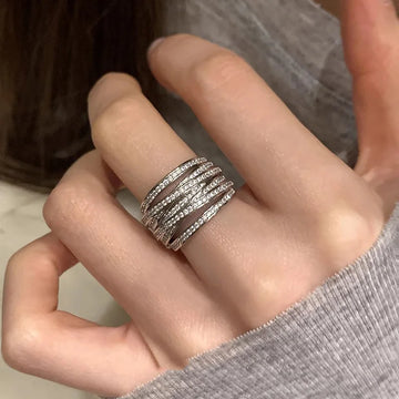 DAIIIBABYYY  -  Sparkling Zircon Multilayer Rings For Women Girls Exquisite New Fashion Simple Classic Elegant Anniversary Jewelry Gifts